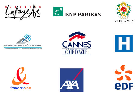 Parmi nos références : ville de Nice, ville de Cannes, EDF, france Télécom, Axa Assurances, BNP Paribas, Galeries Lafayette, etc ...